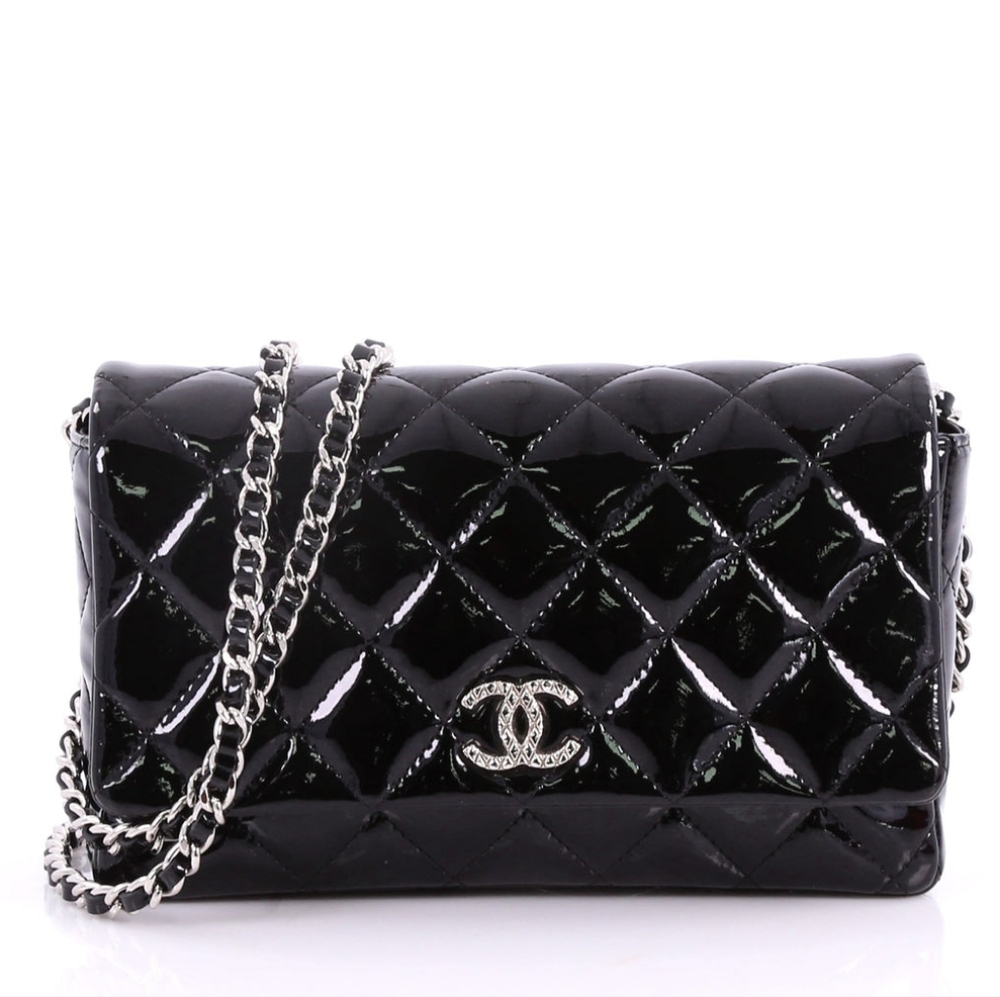 CHANEL Mini Flap Bag Brilliant Patent Calfskin Leather Wallet on Chain WOC - Picture 13 of 16